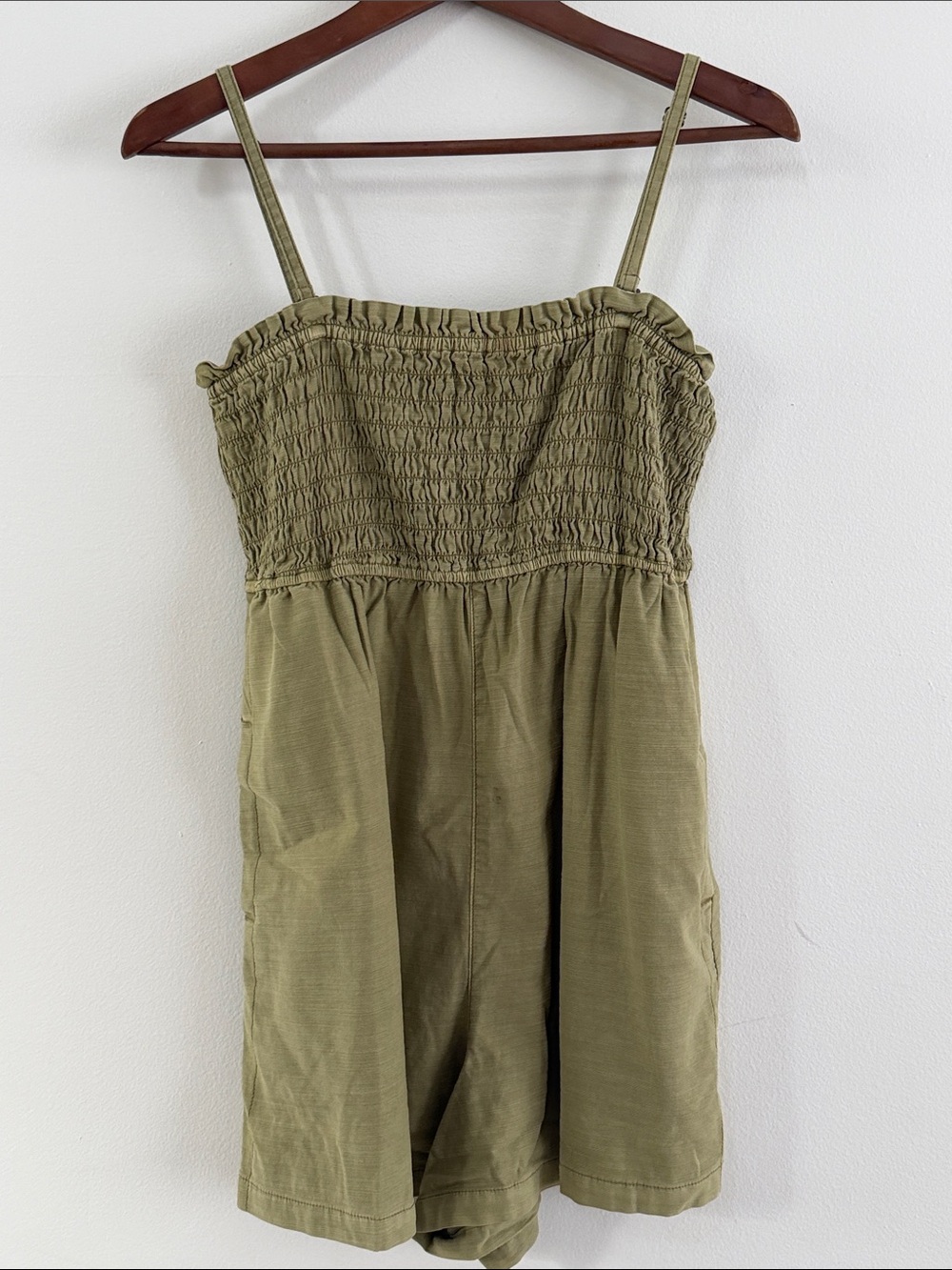 Anthropologie Pilcro Olive Green Smocked Romper Sz S